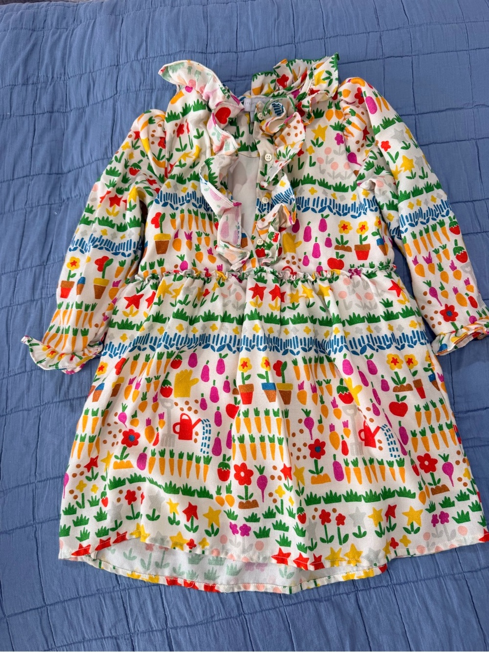 Stella McCartney Kids White Multi Garden Ruffle Dress